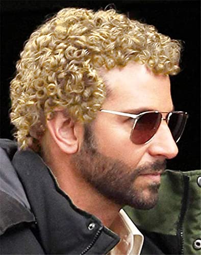Swiking Mens Curly Afro Wigs Light Blonde Short Wig California Halloween Cosplay Replacement Wigs Rocker Wig for Male Guy(Light Blonde) - color: Light Blonde