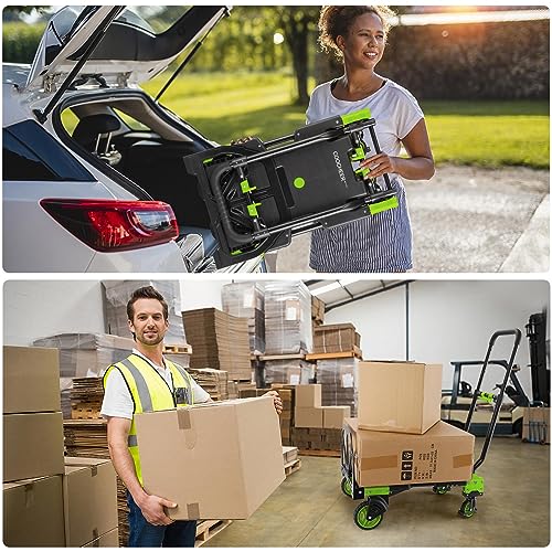 Folding Hand Truck Dolly, 330lb Convertible 4 to 2 Wheel Moving Cart, Green | Dolly Cart with Retractable, Aluminum Alloy & Cast Iron Build, Nylon Wheels,Compact Fold,for Moving,Office,Delivery,Outdoor - size: 330LB Green
