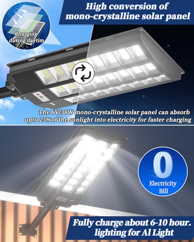 Ofuray Solar Street Lights Outdoor, Of-8600W Commercial Parking Lot Light | Solar Flood Light, LED Area Light with Motion Sensor, Dusk to Dawn,Remote Control for Security Lighting in Streets, Barns - size: 3XL