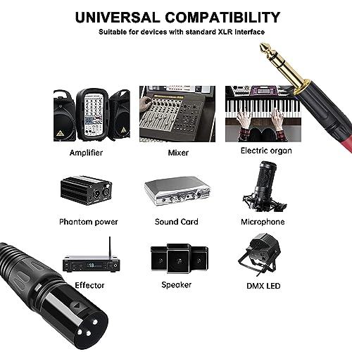 (2PACK/10FT) XLR to 1/4 TRS Stereo Adapter,XLR Male to 1/4 Inch (6.35mm) Balanced Microphone Stereo Audio Converter AdapterCable，3 Pin XLR to Quarter inch TRS Plug Mic Cord for Dynamic Microphone - size: 10Feet