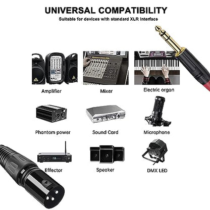 (2PACK/10FT) XLR to 1/4 TRS Stereo Adapter,XLR Male to 1/4 Inch (6.35mm) Balanced Microphone Stereo Audio Converter AdapterCable，3 Pin XLR to Quarter inch TRS Plug Mic Cord for Dynamic Microphone - size: 10Feet