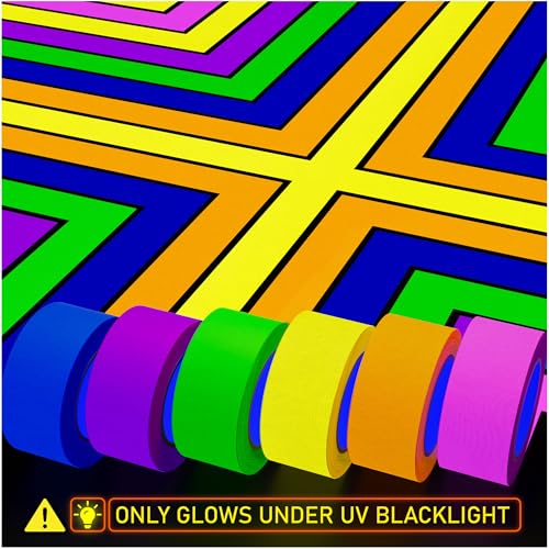 D-Xam 6-Pack Neon Gaffer Tape - 0.6 or 1 inch UV Blacklight Reactive Glow in The Dark Tape, Best for Parties, Dance Floors, Theaters & DIY Projects - 6 Vibrant Colors (1 inch x 15 feet) - size: 1 inch x 15 feet