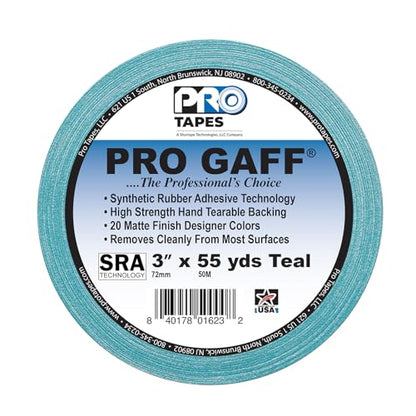 3" Pro Gaff Gaffers Tape 55 yards length teal matte. Premium Heavy-Duty Gaffers Tape trusted by professional Gaffers. Made in the USA. Holds Tight, Easy to remove. (Pack of 16) - color: Teal, size: 3 in x 1980 in