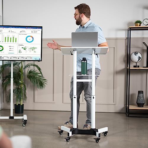 VIVO White Mobile 24 x 16 inch Lectern Podium, CART-V03W | Height Adjustable, Tilting Desktop, Rolling Laptop Cart on Wheels, Steel Design, Holds 44 lbs - color: White