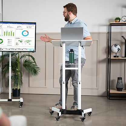 VIVO White Mobile 24 x 16 inch Lectern Podium, CART-V03W | Height Adjustable, Tilting Desktop, Rolling Laptop Cart on Wheels, Steel Design, Holds 44 lbs - color: White