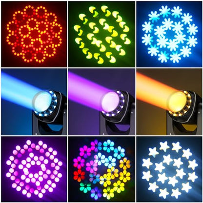 108W Moving Head Beam Light with Remote Control,18-Facet Prism DJ Lighting 10 Gobos 8 Colors DJ Lighting Spotlight by DMX and Sound Activated for Wedding,Parties,Bar,Live Show - color: 1-PACK