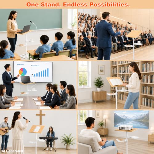 3-in-1 Wooden Music Stand, Metal Bracket Book Stand for Reading Podium | Adjustable Bookshelf, 16.5*13.2*68 In, for Music, Cookbook, Textbook, Laptop, Book, Holder for Display Lectern, Podium Stand
