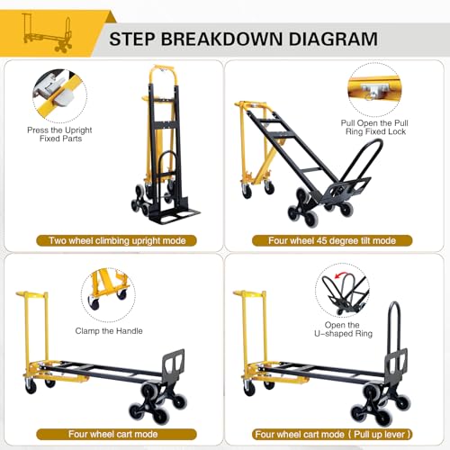 3 in 1 Stair Climbing Dolly Cart with Wheels,1000LBS(Yellow) | Stair Dolly Climber Heavy Duty,Convertible Hand Truck Dolly for Stairs for Moving,Transport in Warehouses,Office - color: Yellow