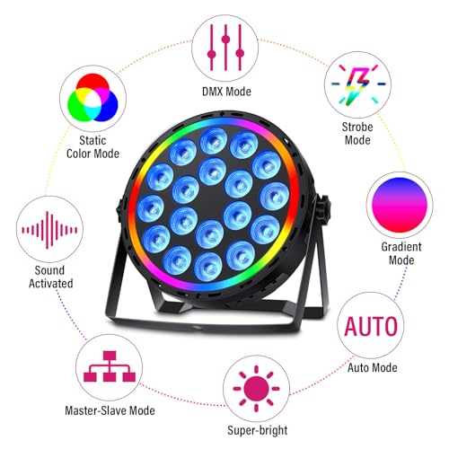 Telbum DJ Par Lights DMX, 70W 18LEDs RGBW Stage Par Light with Rainbow LED Strip Remote Control, Sound Activated DJ Lighting Uplights for Events Wedding Church Dance Party Club Music Live Show