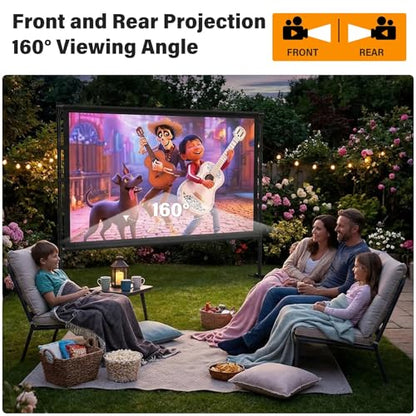 Outdoor Projector Screen with Stand 120 Inch, 16:9 Portable 4K HD Indoor Movie Screen, Large Double-Sided Washable Screen with Carry Bag, Sandbags for Backyard, Camping, Home Theater - size: 120 in