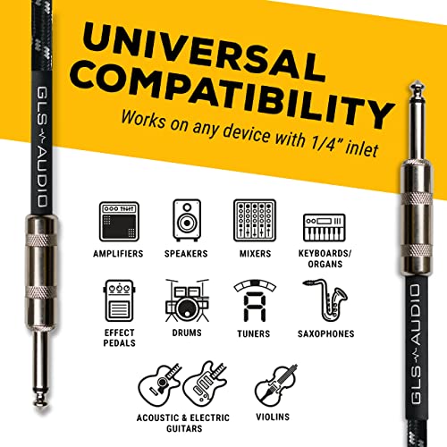 GLS Audio Instrument Cable - 1/4 Inch TS to 1/4 Inch Instrument Cable for Bass/Electric Guitar- Black/Grey Braided Tweed, 6ft - color: Black/Grey, size: 6ft