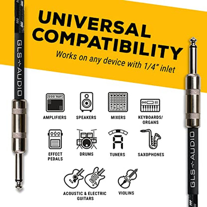 GLS Audio Instrument Cable - 1/4 Inch TS to 1/4 Inch Instrument Cable for Bass/Electric Guitar- Black/Grey Braided Tweed, 6ft - color: Black/Grey, size: 6ft