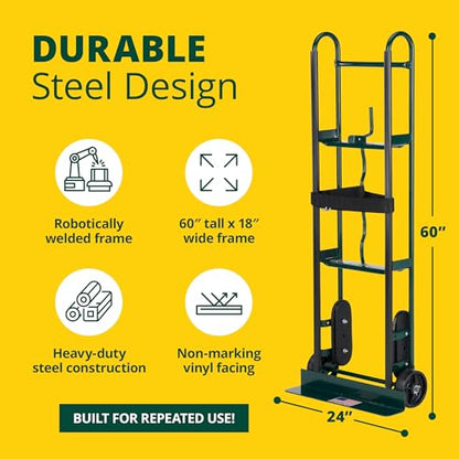 Harper Trucks 6781 Appliance Hand Truck, Dark Green | Appliance dolly with stair glides, securing strap and rubber wheels for delivery, moving, remodeling and HVAC installation
