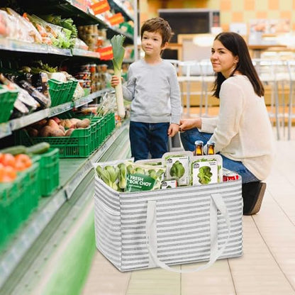 LHZK Standing Utility Tote Bag with Metal Wire Frame and the Sides Rinforced, Large Tote Bag with Handle, Reusable Grocery Bags Foldable, Beach Bag, Car Tote (Gray, 18.5''x11.8''x11.5'') | Metal Wire Frame - color: Gray, size: 18.5''x11.8''x11.5''-1 Pack