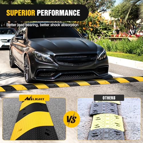 Nilight Rubber Speed Bumps with Cable Protector, 39.3", 2-Pack | 2 Channel Cable, Supports Cars and Trucks Up to 19,000 lbs, Suitable for Garages, Roads and Driveways