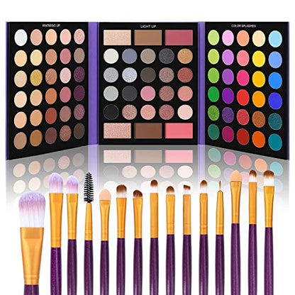UCANBE 86 Colors Nude Eyeshadow Palette with 15pcs Makeup Brushes Set, Matte Glitter Long Lasting Highly Pigmented Waterproof Colorful Eye Shadow Contour Blush Powder Highlighter All in One - color: Pretty All Set 2