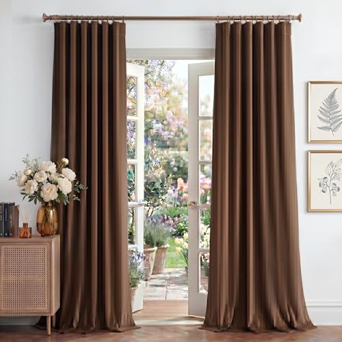 NICETOWN Blackout Brown Velvet 102 inch Long Curtains for Living Room - color: Brown, size: 52"W x 102"L (Pack of 2)