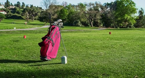 KVV Lightweight Golf Stand Bag with 7 Way Full-Length Dividers, 5 Zippered Pockets, Automatically Adjustable Dual Straps，Elegant Design - color: Shocking Pink
