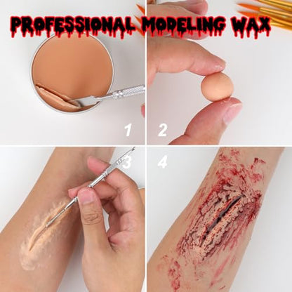 Bowitzki Halloween Makeup Special Effects Oil Face Body Paint Fake Blood Scar Wax Charred Ash Powder with Sponges Brush Halloween Party SFX Cosplay