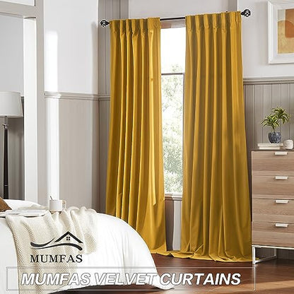 MUMFAS Yellow Velvet Curtains 84 Inches Long, Back Tab Rod Pocket Soundproof Room Darkening Window Velvet Drapes Light Blocking Privacy Assured for Home Theater Living Room Bedroom W52 x L84, 2 Pcs - color: Yellow, size: 52"W x 84"L (Pack of 2)