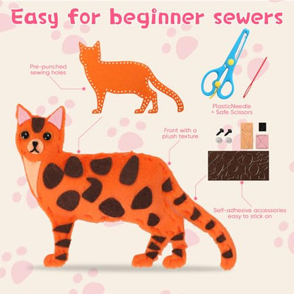 CiyvoLyeen Sewing Kit for Kid Beginner Arts & Crafts 12 Easy DIY Projects of Stuffed Sewing Set Animal Toys of Puppies & Kittens Kit Toy Gift for Girl Boys Learn to Sew Ages 6 7 8 9 10 11 12