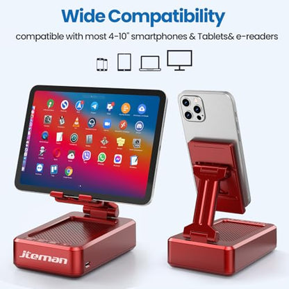 JTEMAN Bluetooth Speaker with Cell Phone Stand,Gifts for Men Tech Gadgets | Big Sound & Clear Bass, Wireless Audio Speaker Stand for iPhone/Android, Foldable Adjustable Phone Holder for Home Office - color: Red