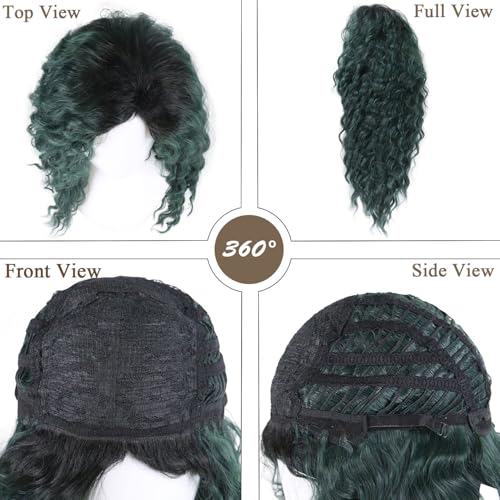 Long Curly Wigs for Women Deep Emerald Green Ombre Wig with Fluffy Hairline - color: Ombre Green