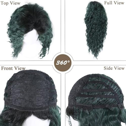Long Curly Wigs for Women Deep Emerald Green Ombre Wig with Fluffy Hairline - color: Ombre Green