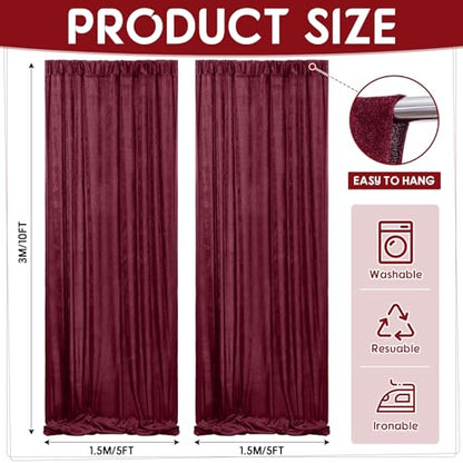 Hunnmingre 2 Pcs 5 X10 ft Velvet Curtains Backdrop Drapes, Burgundy | Wrinkle Free Silky, Velvet Wedding Backdrop Drapes, Photo Curtains for Parties Birthday Baby Shower Photography Background - color: Burgundy