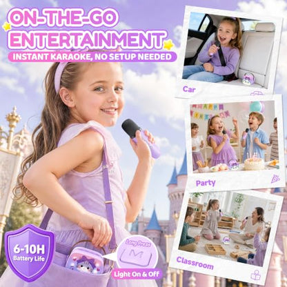 YLL Karaoke Machine for Kids, Birthday Gifts for Girls Ages 4-12 Years Toy - color: Violet-Cat