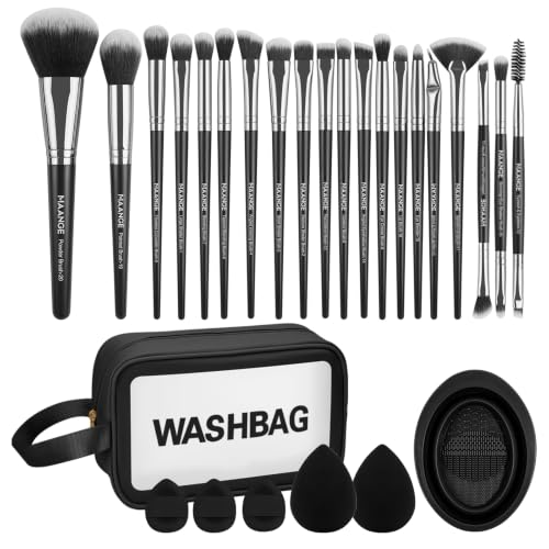 MAANGE Makeup Brush Set 30 Pcs Premium Synthetic Makeup Brushes Foundation Eye Shadow Powder Concealers Highlight Blending Brush Professional Make Up Brush Kit, Black