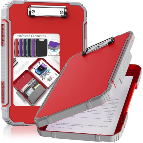 Clipboard, Clipboard with Storage, Heavy Duty Clip Boards 8.5x11, Protective Over Molded Edge, Plastic Clipboards, Contractor Folder with Internal Pen Pouch for Driver (Red) - color: Red