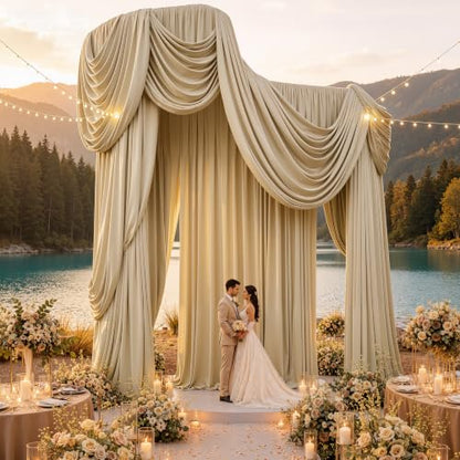 Outpain 20ftx20ft Beige Backdrop Ceiling Drapes,4Panels 20ft Height Wrinkle Free Tent Draping Curtains, Fabric Drapery Ceiling Drapes for Wedding Ceremony Birthday Theme Parties with Rod Pocket - color: Beige, size: 60"W x 240"L (Pack of 4)