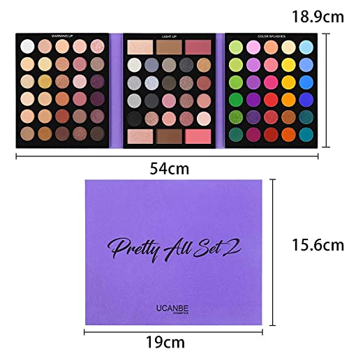 UCANBE 86 Colors Nude Eyeshadow Palette with 15pcs Makeup Brushes Set, Matte Glitter Long Lasting Highly Pigmented Waterproof Colorful Eye Shadow Contour Blush Powder Highlighter All in One - color: Pretty All Set 2