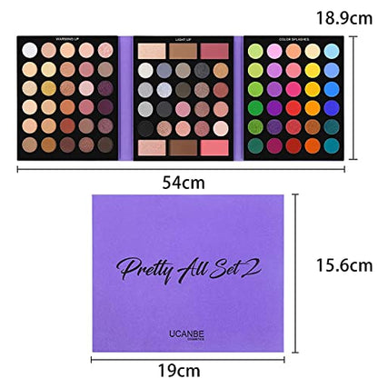 UCANBE 86 Colors Nude Eyeshadow Palette with 15pcs Makeup Brushes Set, Matte Glitter Long Lasting Highly Pigmented Waterproof Colorful Eye Shadow Contour Blush Powder Highlighter All in One - color: Pretty All Set 2