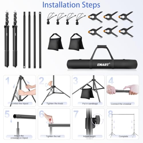 EMART Photo Backdrop Stand, 10x10ft Back Drop Stand for Party, Photography | Banner Holder with 6Clamps&Clips, 2Sandbags,Square Backdrop Stand for Wedding, Baby Shower, Events Dectoration, Exhibition - size: 10x10ft