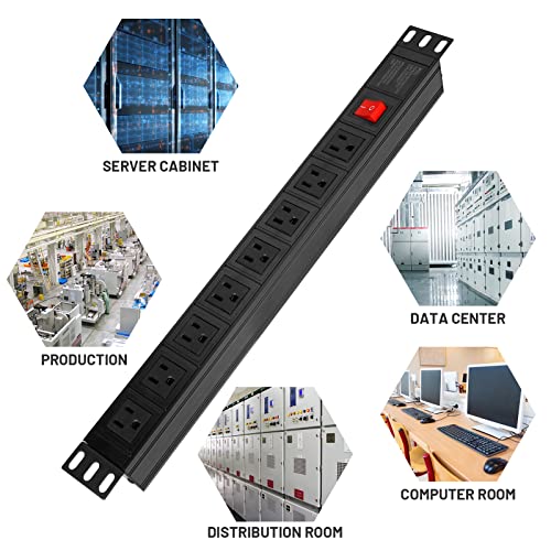 BTU 2PCS Power Strip Surge Protector Rack-Mount PDU, 8 Right Angle Outlets Wide-Spaced, Mountable Power Strip Heavy Duty for Server Racks, Commercial, 300J (Black 6FT) - color: Black 6FT-2PCS