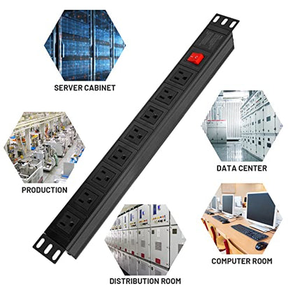 BTU 2PCS Power Strip Surge Protector Rack-Mount PDU, 8 Right Angle Outlets Wide-Spaced, Mountable Power Strip Heavy Duty for Server Racks, Commercial, 300J (Black 6FT) - color: Black 6FT-2PCS