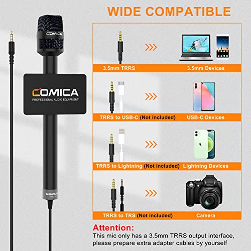 COMICA HRM-S Handheld Interview Microphone for Smartphone, 3.5mm TRRS Cardioid Condenser Reporter Mic for Video Recording, Interview, Speech, Vocal