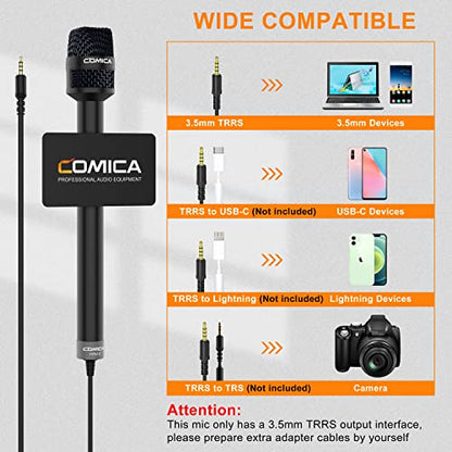 COMICA HRM-S Handheld Interview Microphone for Smartphone, 3.5mm TRRS Cardioid Condenser Reporter Mic for Video Recording, Interview, Speech, Vocal