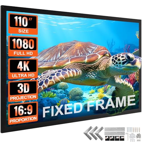 VEVOR 110" 16:9 4K HD Fixed Frame Projector Screen with Aluminum Frame and Wall Mount for Home Theater & Office - size: 110inch
