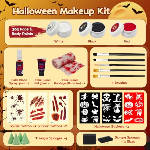 Oiomniv 23 Pcs Halloween Zombie Makeup Kit, SFX Face Painting Set - size: 23pcs bloody face paint kit