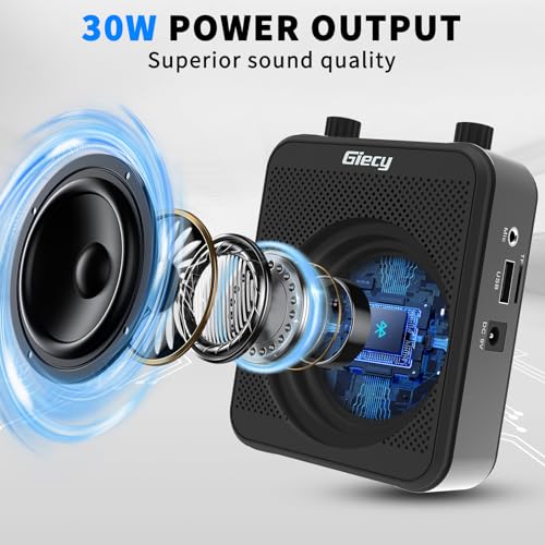 30W Portable Voice Amplifier with Wireless Microphone Headset, 2800mAh Rechargeable PA System Speaker Personal Microphone Speech Power Amplifiers Loudspeaker for Teachers/Metting/Tour Guide - size: Standard Black