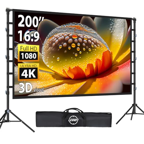 200 Inch Outdoor Projector Screen with Stand, Portable Large Screen | 200-inch giant projector screen with heavy-duty 32mm steel frame, dual side projection, portable carry bag for outdoor use
