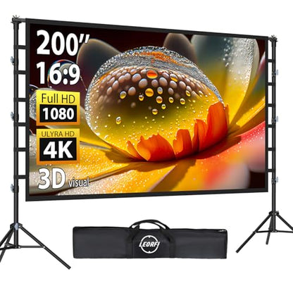 200 Inch Outdoor Projector Screen with Stand, Portable Large Screen | 200-inch giant projector screen with heavy-duty 32mm steel frame, dual side projection, portable carry bag for outdoor use