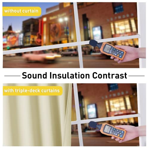 NICETOWN Sound Barrier 100% Blackout Divider Curtains 84", Noise, Heat and Cold Blocking Drapes with Felt Fabric Lining for Noise Reducing/Nursery/Daytime Sleep/Bedroom (Beige, 2 PCs, 52" Wide) - color: Beige, size: 52"W x 84"L (Pack of 2)