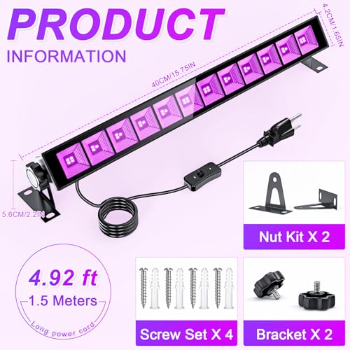 6-Pack UV Black Light Bars 45W, 395NM LED Blacklights for Glow Party, Body Paint, Halloween, Fluorescent Posters, Birthday Decor, IP66 Waterproof - size: 45 Watt(6 Pack)