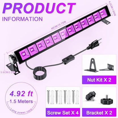 6-Pack UV Black Light Bars 45W, 395NM LED Blacklights for Glow Party, Body Paint, Halloween, Fluorescent Posters, Birthday Decor, IP66 Waterproof - size: 45 Watt(6 Pack)