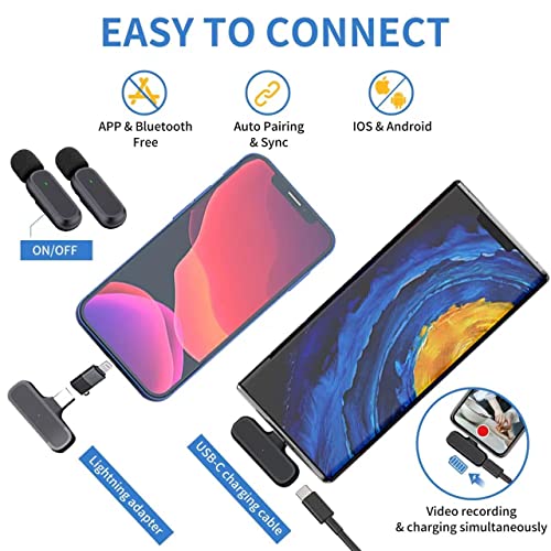 Caiord Wireless Lavalier Microphone for iPhone iPad Android, Mini USB C Mic - color: Black