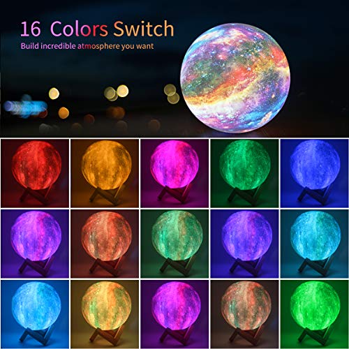 Moon Lamp Kids Night Light Galaxy Lamp - 16 Colors Moon Light with Wood Stand Remote & Touch Control USB Rechargeable Gift for Girls Lover Birthday - 5.9 inch - size: 5.9 inch